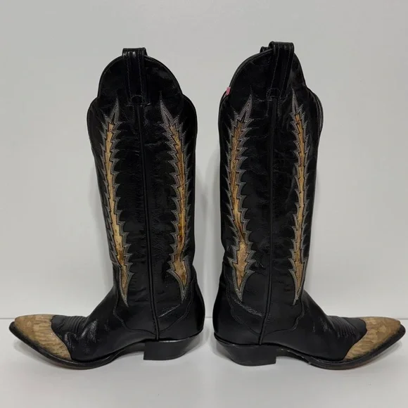 Tony Lama Vintage Black Leather Snake Cowboy Boots - Picture 5 of 17